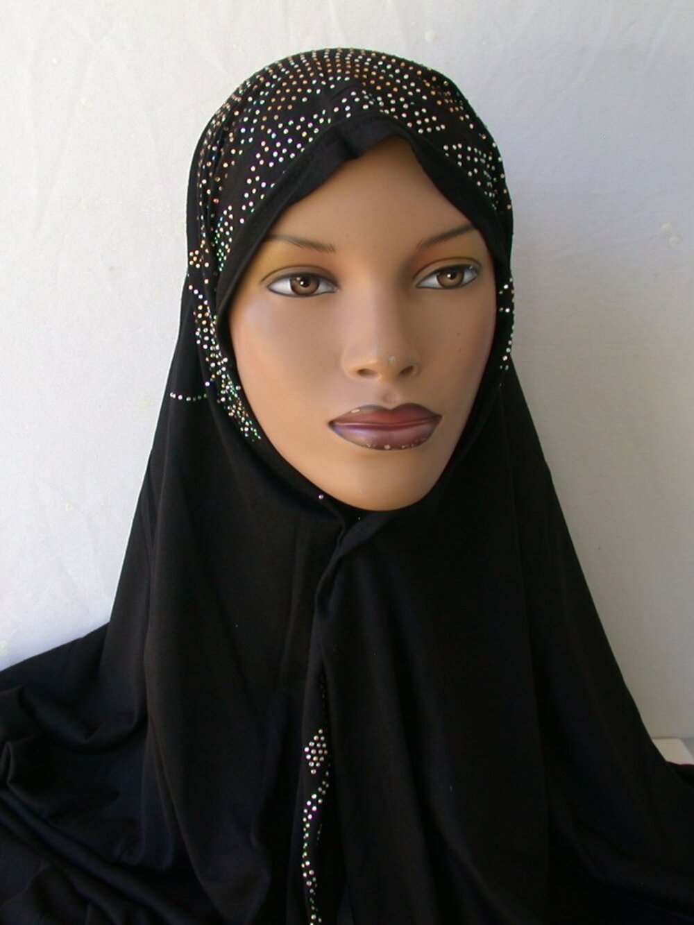 Women's Ebony Black Rhinestone Fashion Jersey Scarf 28 x 70 Headwrap  Hijab